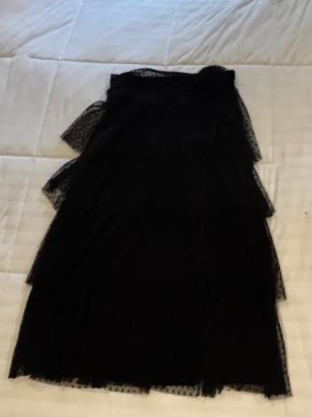 Lulus Black Ruffled Midi Skirt with Black Rose Applique— Size M